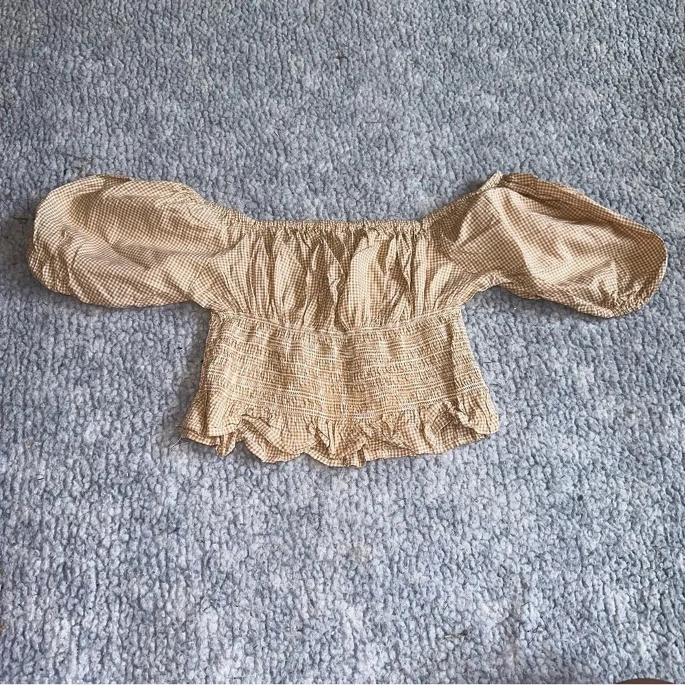 Japna Tan Plaid Cropped Blouse Size M